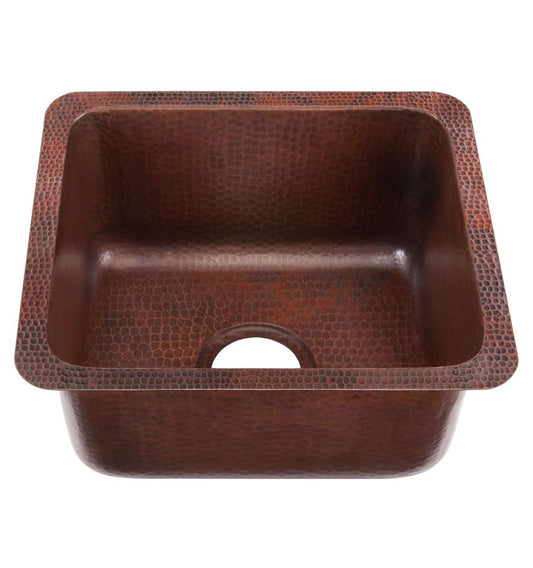 Thompson Rivera 17 inch square hand-hammered aged copper bar and prep sink, KPU-1715BC