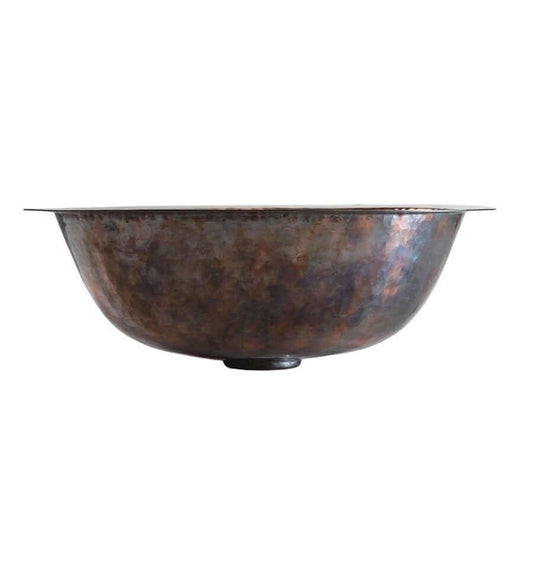 Thompson Tacambaro 15.5" Handcrafted Black Nickel Round Bathroom Sink - BNRWR side view showcasing copper basin.