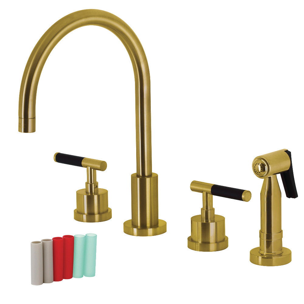 Kingston Brass KS8723CKLBS Kaiser Double-Handle Widespread Kitchen Faucet with Brass Sprayer, Antique Brass