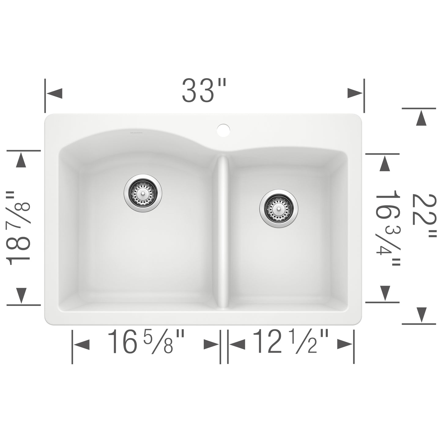 BLANCO Diamond SILGRANIT 33" 60/40 Double Bowl Dual Mount Kitchen Sink