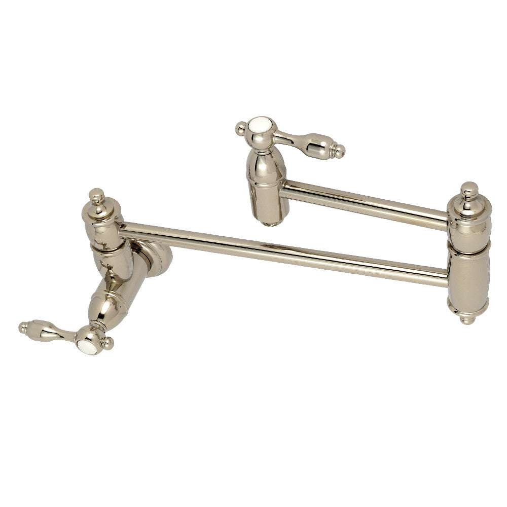 Kingston Brass KS3103TAL Tudor Wall Mount Pot Filler Faucet, Antique Brass in polished nickel finish
