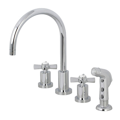 Kingston Brass KS8728ZX Millennium Double-Handle Widespread Kitchen Faucet with Plastic Sprayer, Brushed Nickel