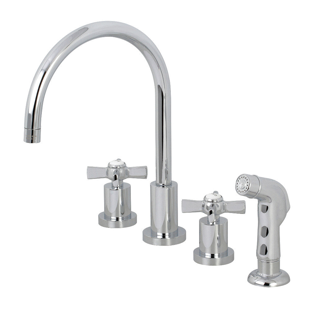 Kingston Brass KS8728ZX Millennium Double-Handle Widespread Kitchen Faucet with Plastic Sprayer, Brushed Nickel
