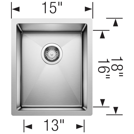 BLANCO Precision R10 15" Undermount Stainless Steel Bar Sink dimensions and design top view.