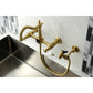 Kingston KS1263PLBS Heritage Two-Handle Wall Mount Bridge Kitchen Faucet with Brass Sprayer, Antique Brass