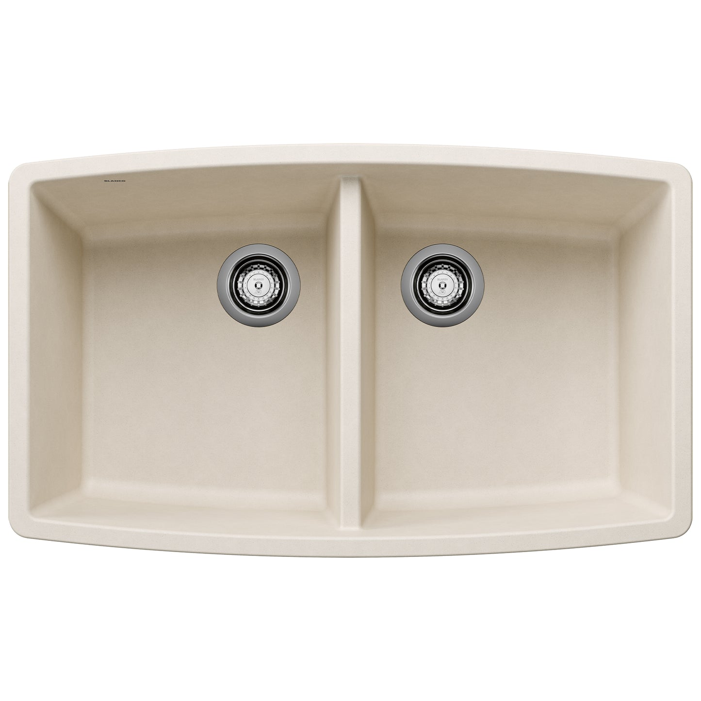 BLANCO Performa SILGRANIT 33" 50/50 Double Bowl Undermount Kitchen Sink top view with equal basins.