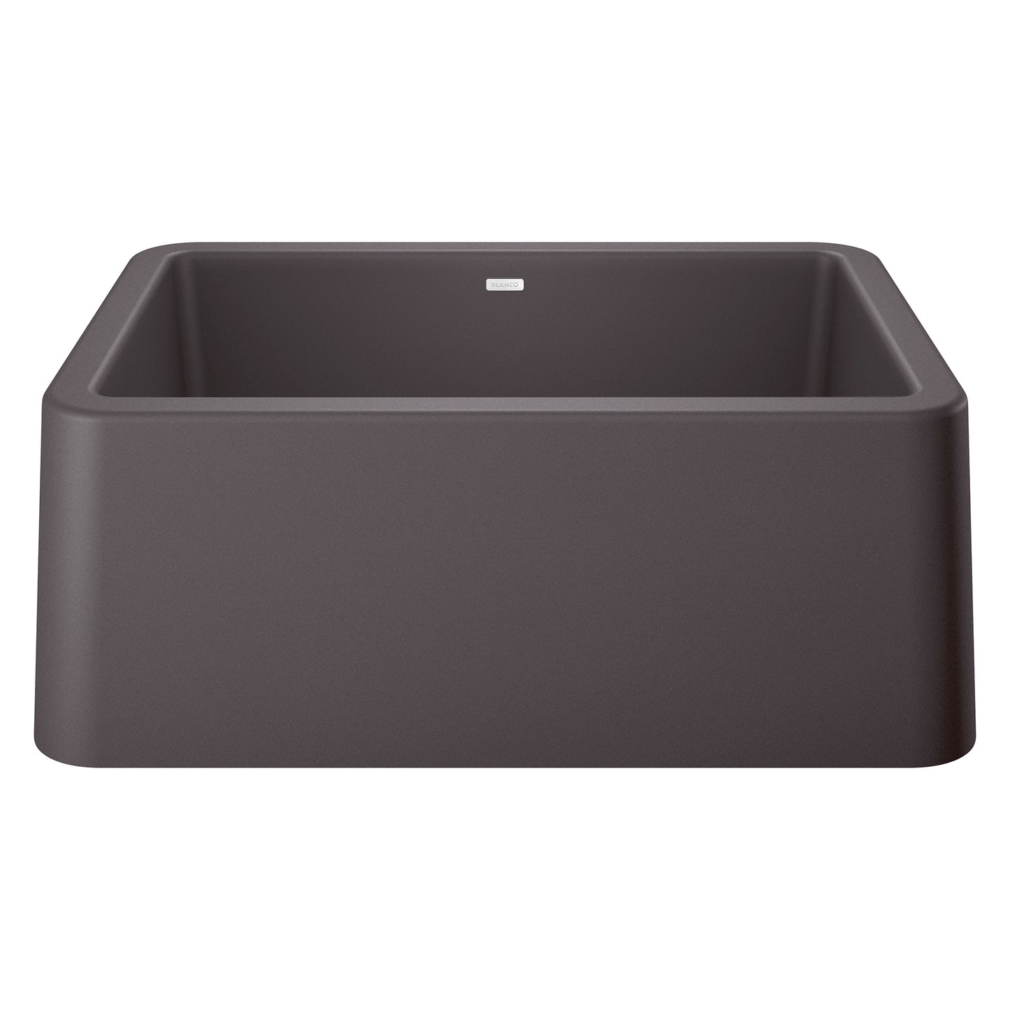 BLANCO Ikon SILGRANIT 27" Single Bowl Apron-Front Farmhouse Sink in dark color.