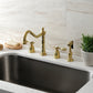 Kingston Brass KB1797TALBS Tudor Double-Handle Widespread Kitchen Faucet with Brass Sprayer, Brushed Brass