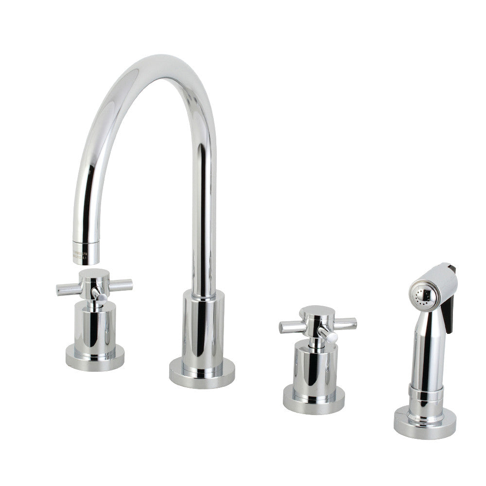 Kingston Brass KS8723DXBS Concord Double-Handle Widespread Kitchen Faucet with Brass Sprayer, Antique Brass in Polished Chrome finish