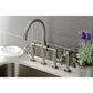 Kingston KS2333RX Belknap Industrial Style Bridge Kitchen Faucet with Brass Sprayer, Antique Brass in kitchen setting.