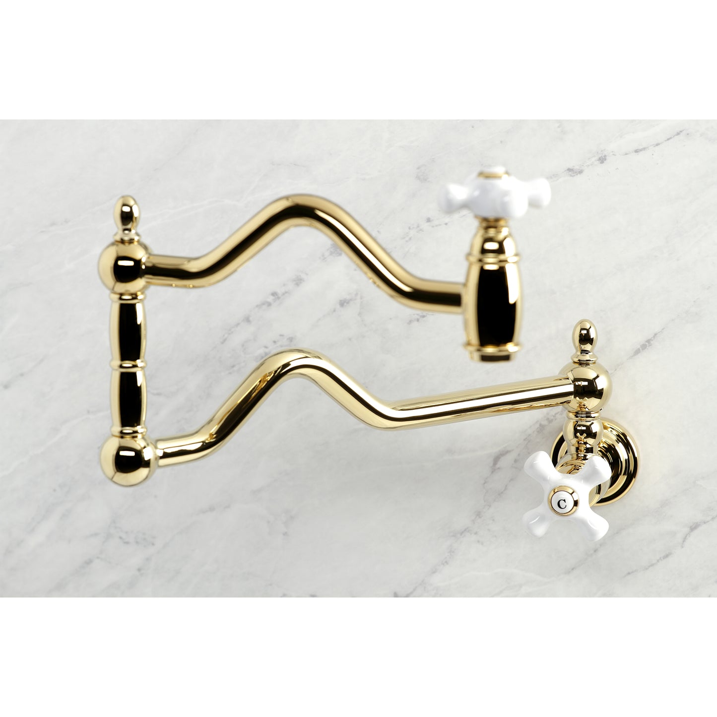 Kingston Brass KS2107PX Heritage Wall Mount Pot Filler Faucet, Brushed Brass image showcasing elegant design and functionality.