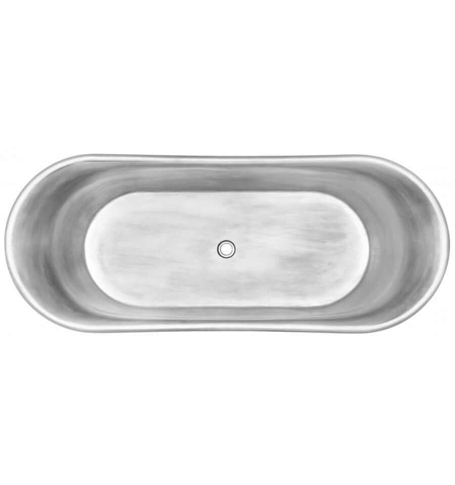 Top view of Thompson Traders Coba Bathtub showing polished nickel interior finish