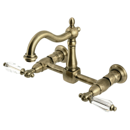 Kingston KS1263WLL Willshire Two-Handle Wall Mount Bridge Kitchen Faucet, Antique Brass with elegant design