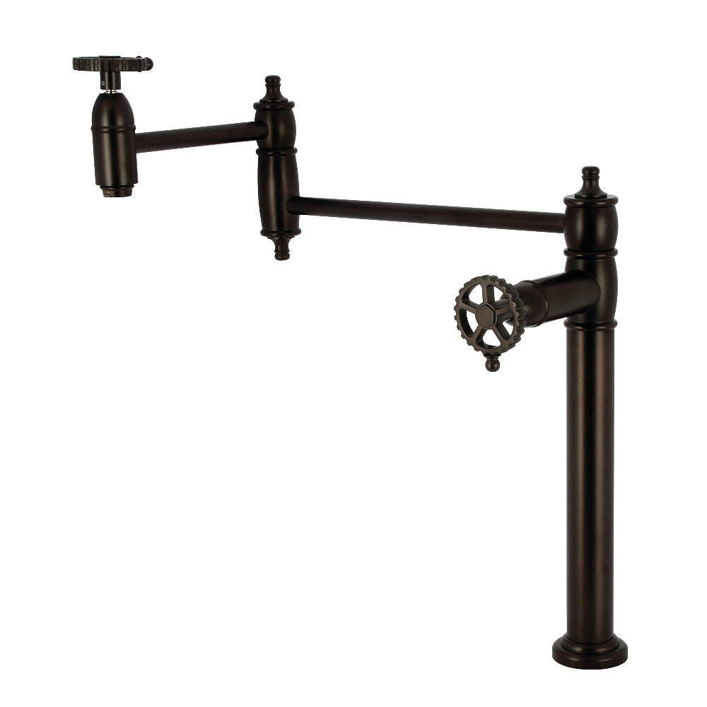 Kingston Brass KS3703CG Fuller Deck Mount Pot Filler Faucet, Antique Brass with foldable swing arms