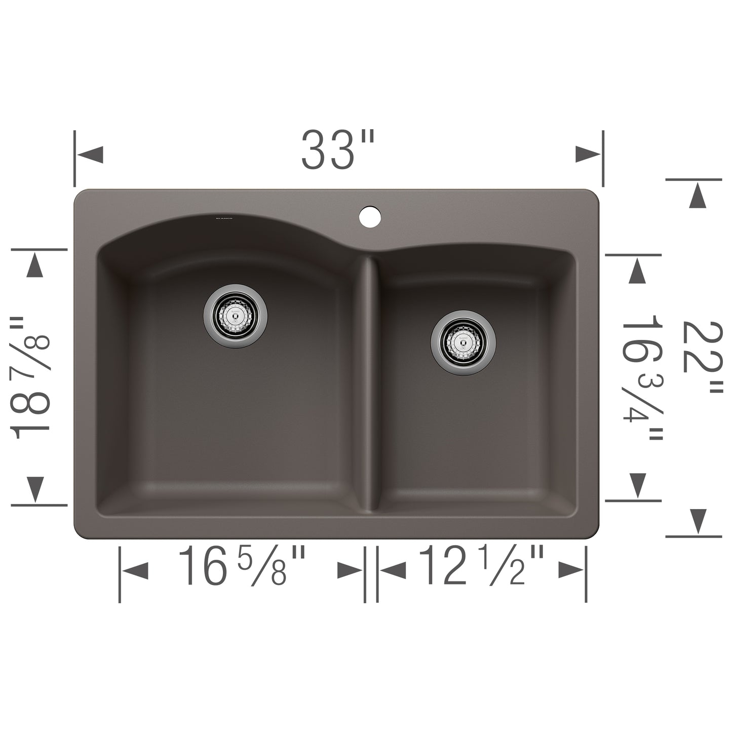 BLANCO Diamond SILGRANIT 33" 60/40 Double Bowl Dual Mount Kitchen Sink