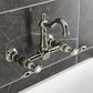 Kingston KS2443TAL Tudor Two-Handle Wall Mount Bridge Kitchen Faucet, Antique Brass