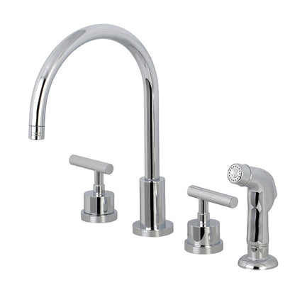 Kingston Brass KS8728CML Manhattan Double-Handle Widespread Kitchen Faucet with Plastic Sprayer, Brushed Nickel