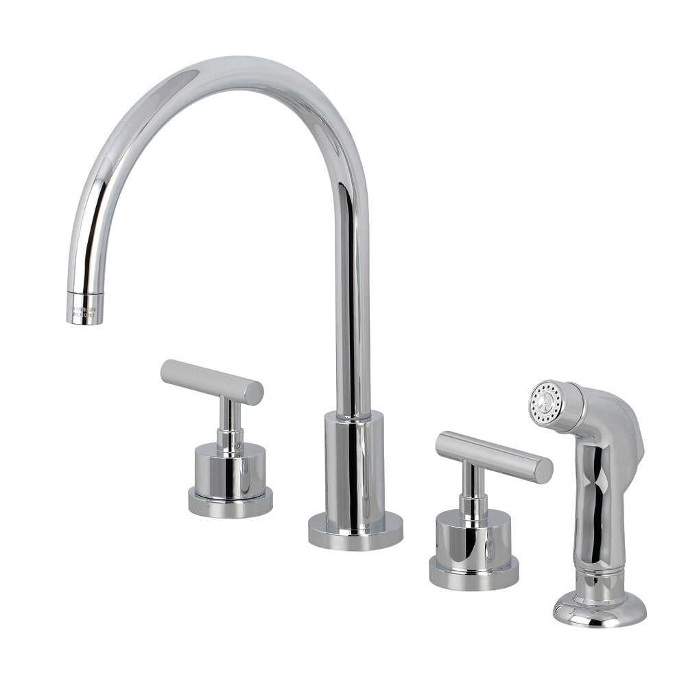 Kingston Brass KS8728CML Manhattan Double-Handle Widespread Kitchen Faucet with Plastic Sprayer, Brushed Nickel