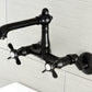 Kingston KS7220BEX Essex Two-Handle Wall Mount Bridge Kitchen Faucet, Matte Black