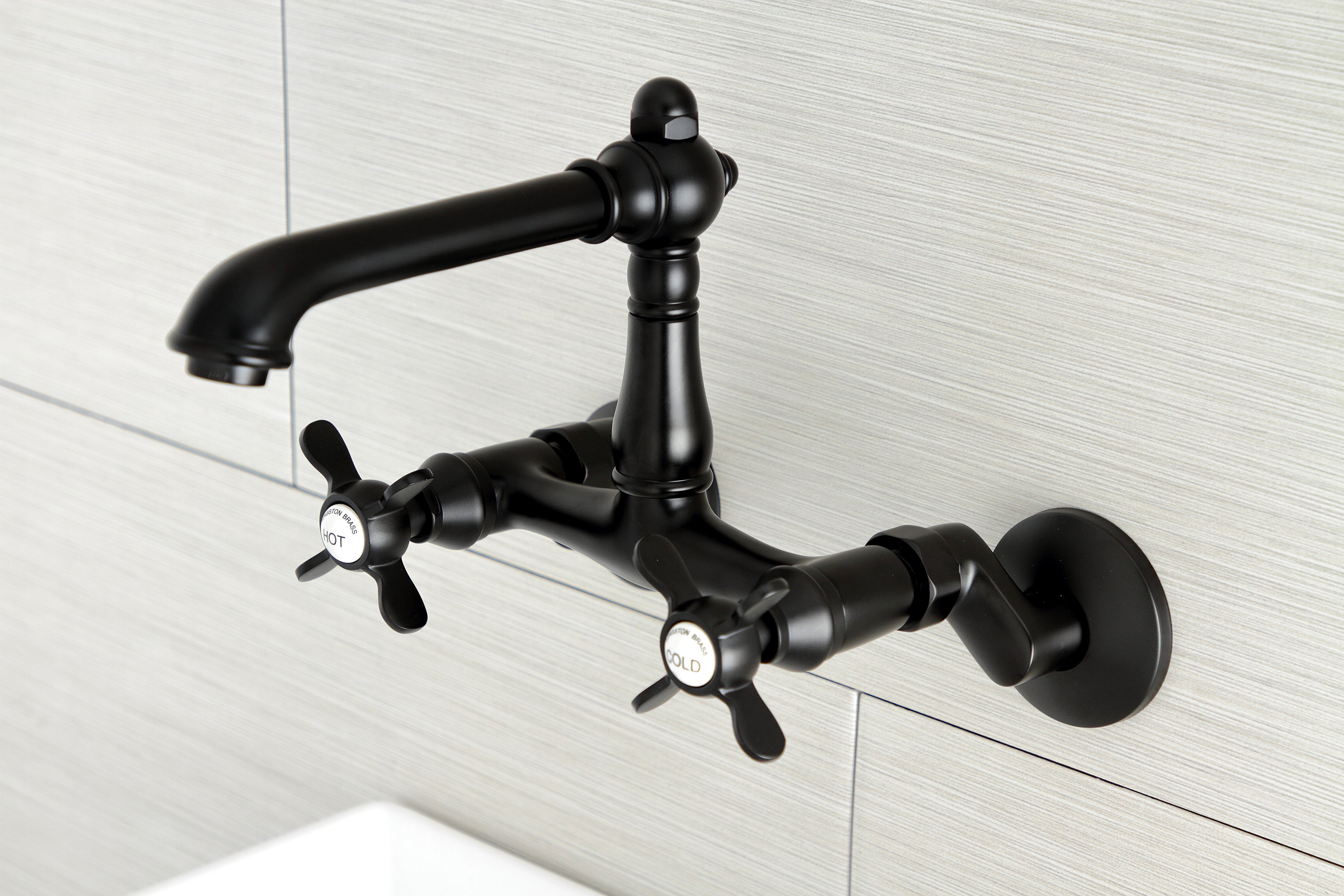 Kingston KS7220BEX Essex Two-Handle Wall Mount Bridge Kitchen Faucet, Matte Black