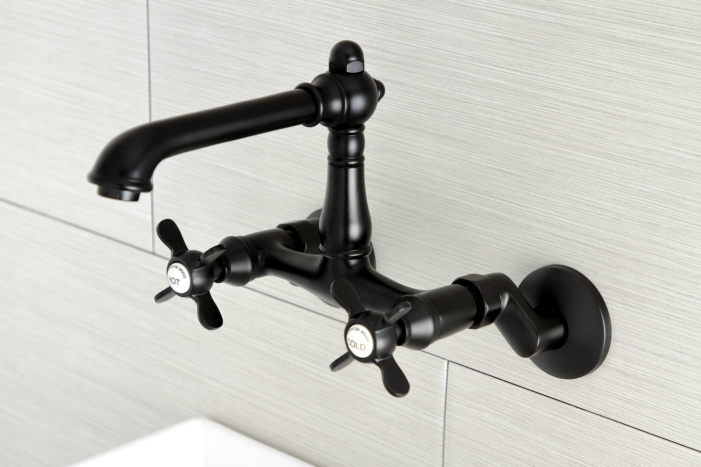 Kingston KS7220BEX Essex Two-Handle Wall Mount Bridge Kitchen Faucet, Matte Black