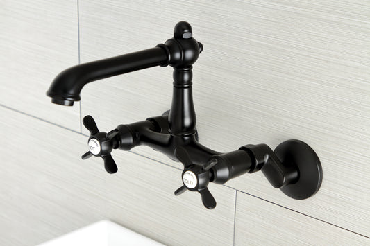 Kingston KS7220BEX Essex Two-Handle Wall Mount Bridge Kitchen Faucet, Matte Black