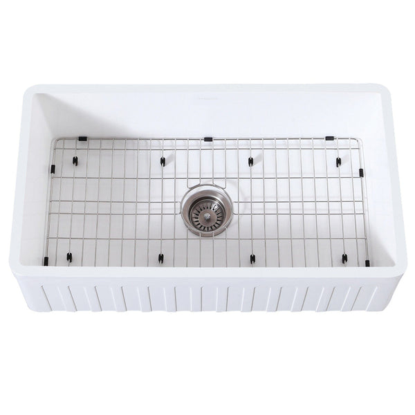 KINGSTON Brass Gourmetier 36 Kitchen Sink with Strainer and Grid - Matte White/Brushed