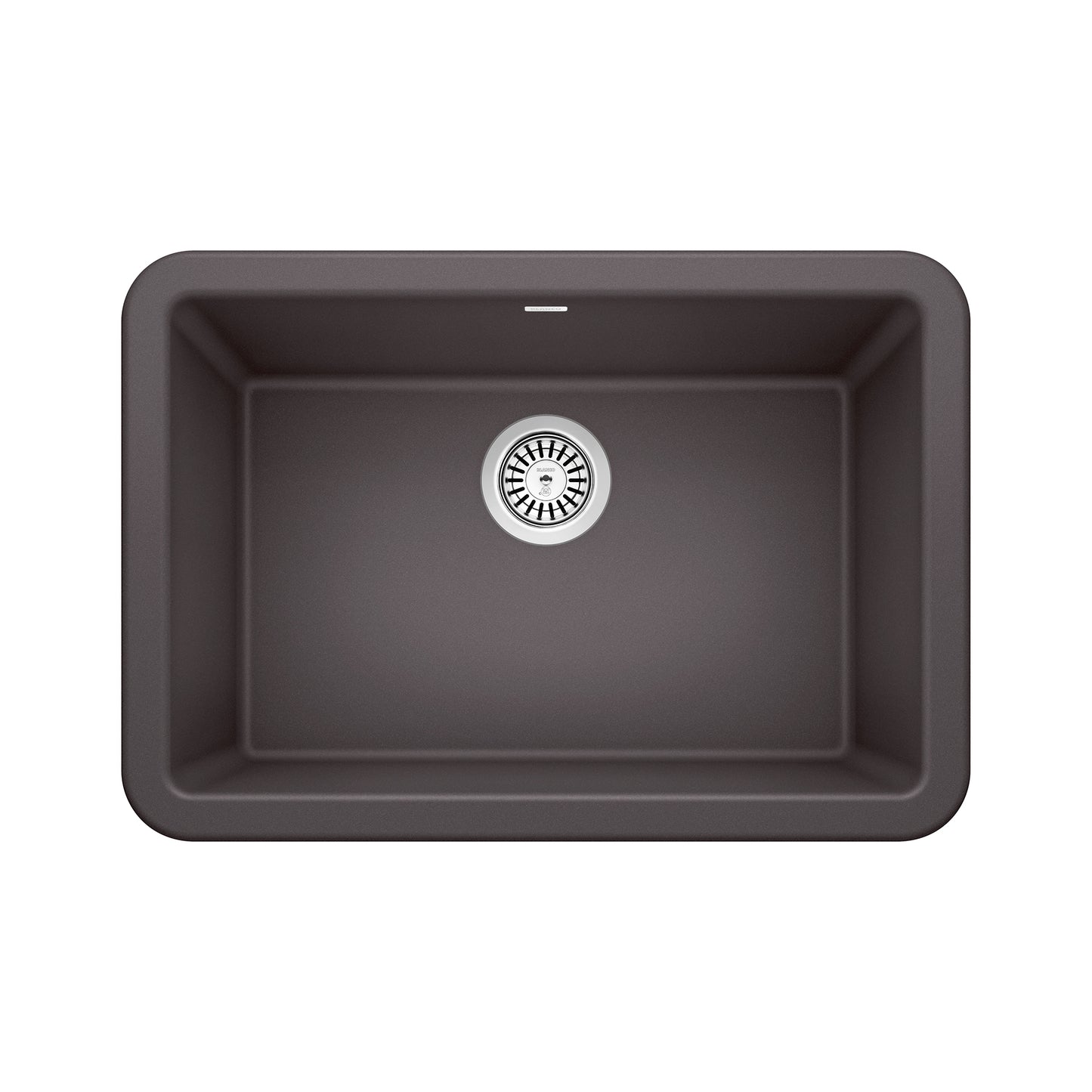 BLANCO Ikon SILGRANIT 27" Single Bowl Apron-Front Farmhouse Sink top view showing its sleek design and drain.