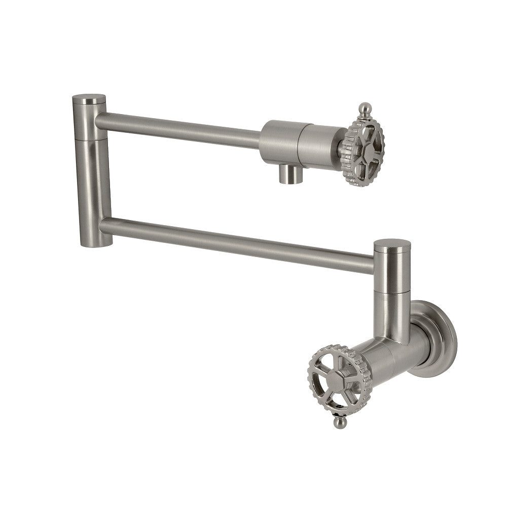 Kingston Brass KS4103CG Fuller Wall Mount Pot Filler Faucet, Antique Brass with brushed nickel finish
