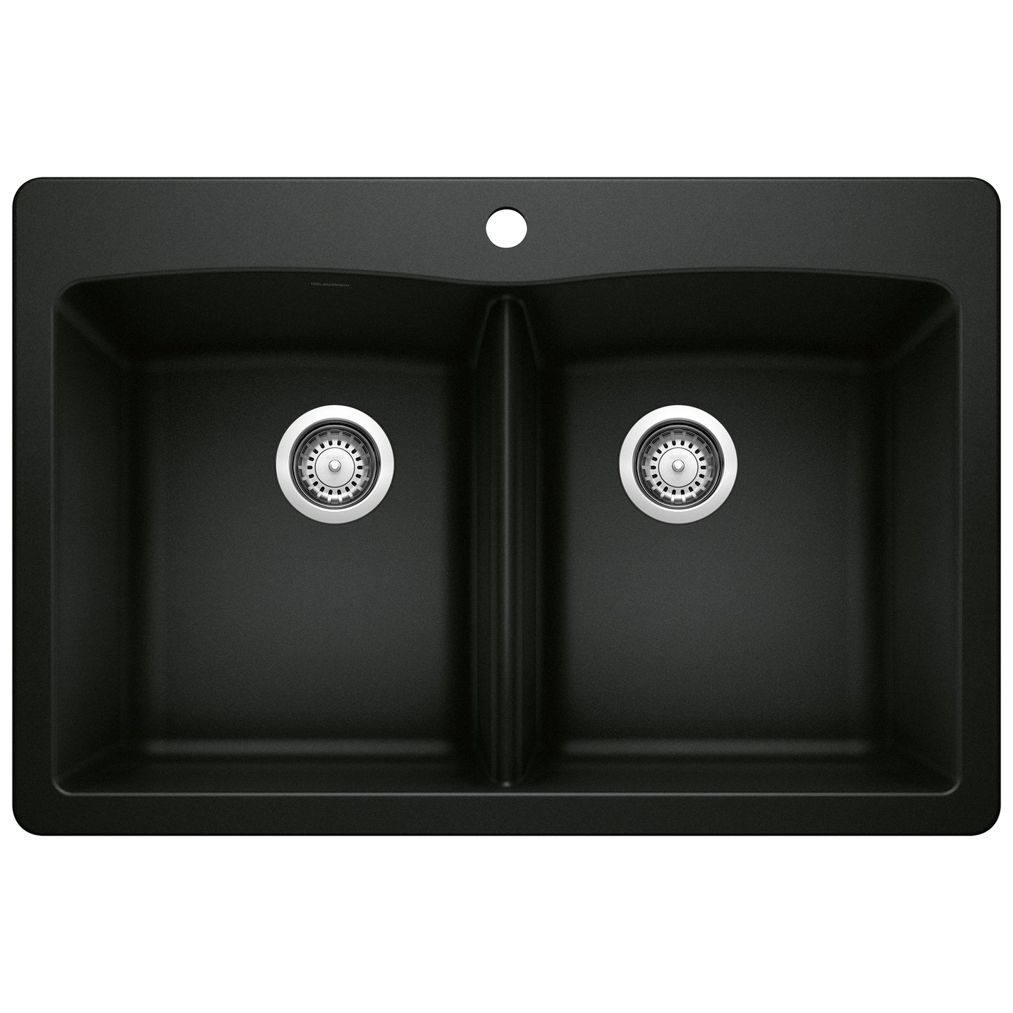 BLANCO Diamond SILGRANIT 33" 50/50 Double Bowl Dual Mount Kitchen Sink in sleek black design.