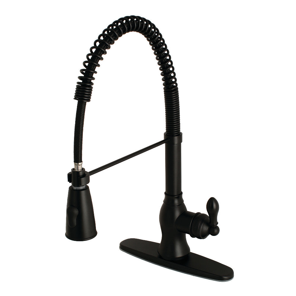 Gourmetier GSY8894ACL American Classic Single-Handle Deck-Mount Pre-Rinse Kitchen Faucet, Black Stainless in matte black finish.