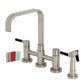 Kingston KS8257DKLBS Kaiser Bridge Kitchen Faucet with Brass Sprayer, Brushed Brass design with Neoprene handles and high spout.