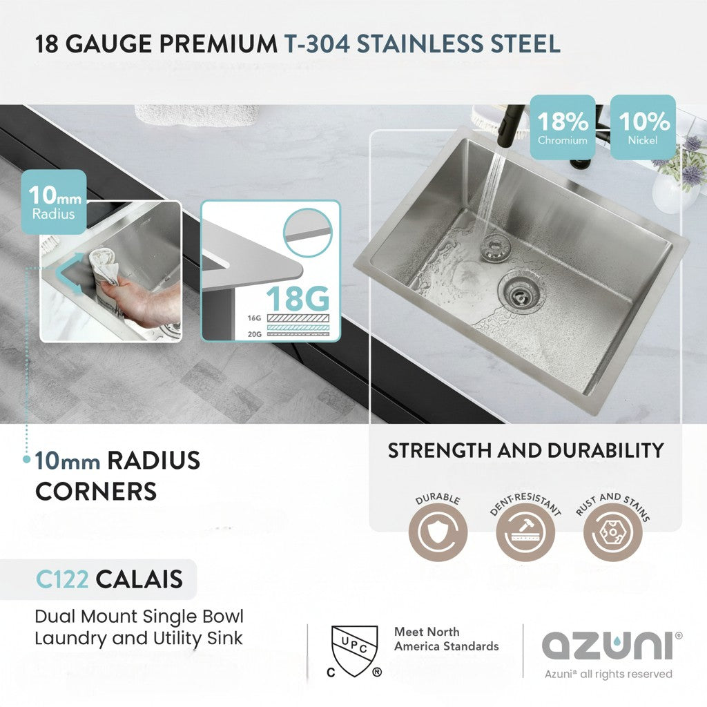 Stylish Azuni 22" Stainless Steel Dual Mount Utility Sink