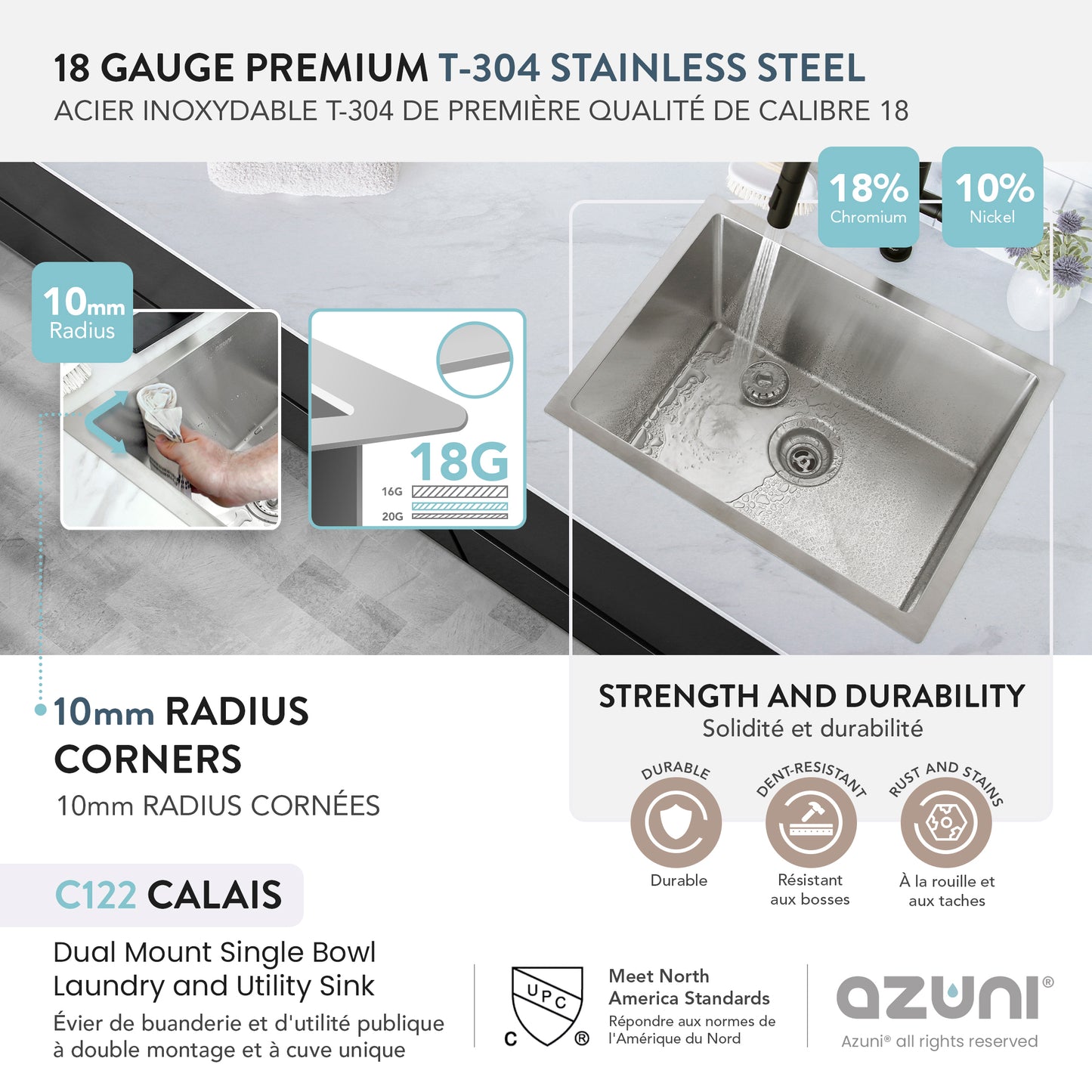 Azuni 22" Stainless Steel Dual Mount Utility Sink