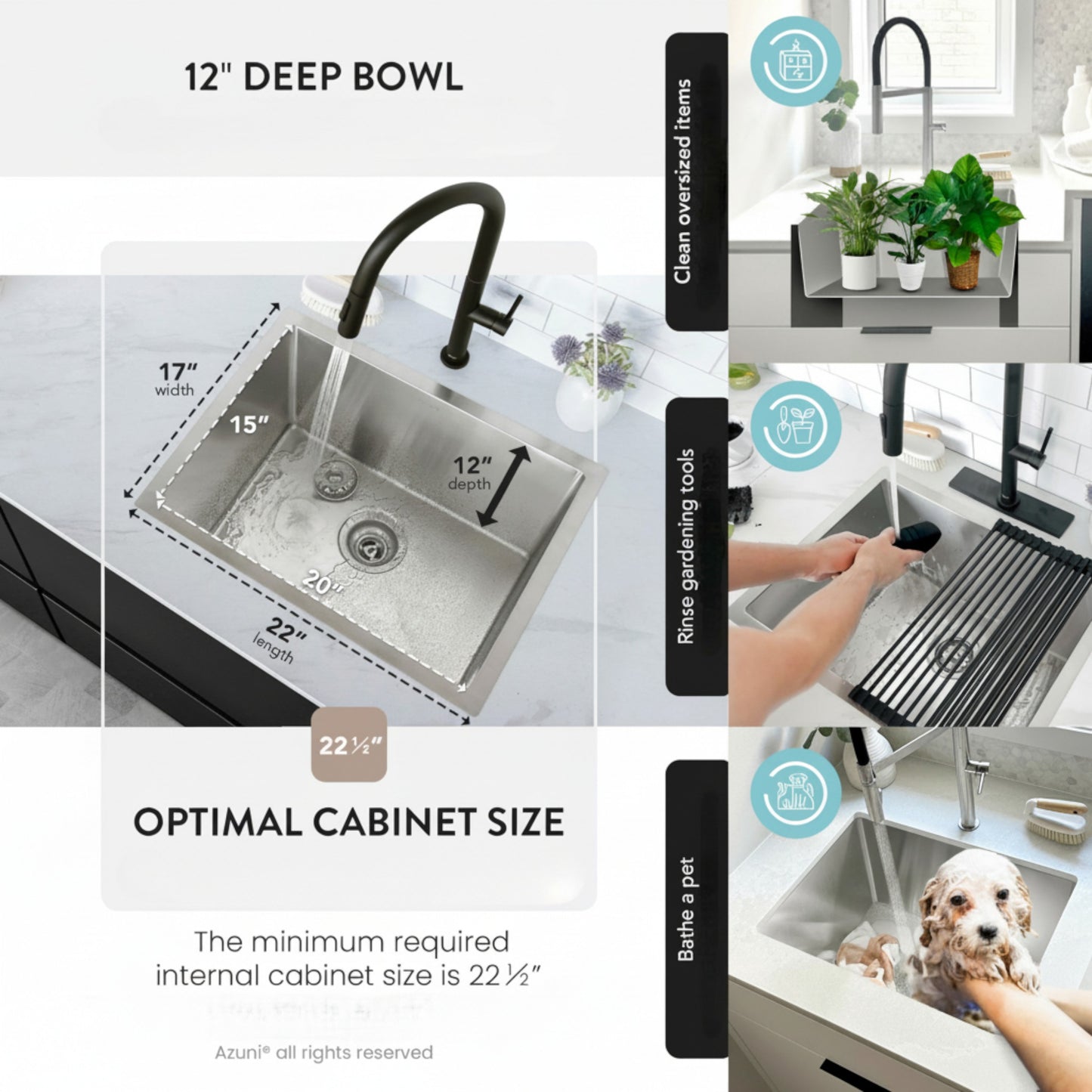 Stylish Azuni 22" Stainless Steel Dual Mount Utility Sink