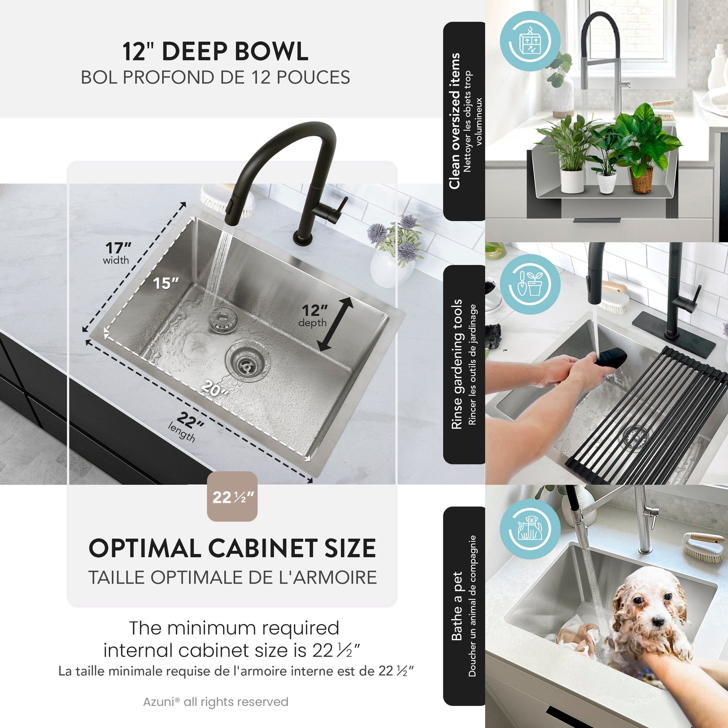 Azuni 22" Stainless Steel Dual Mount Utility Sink