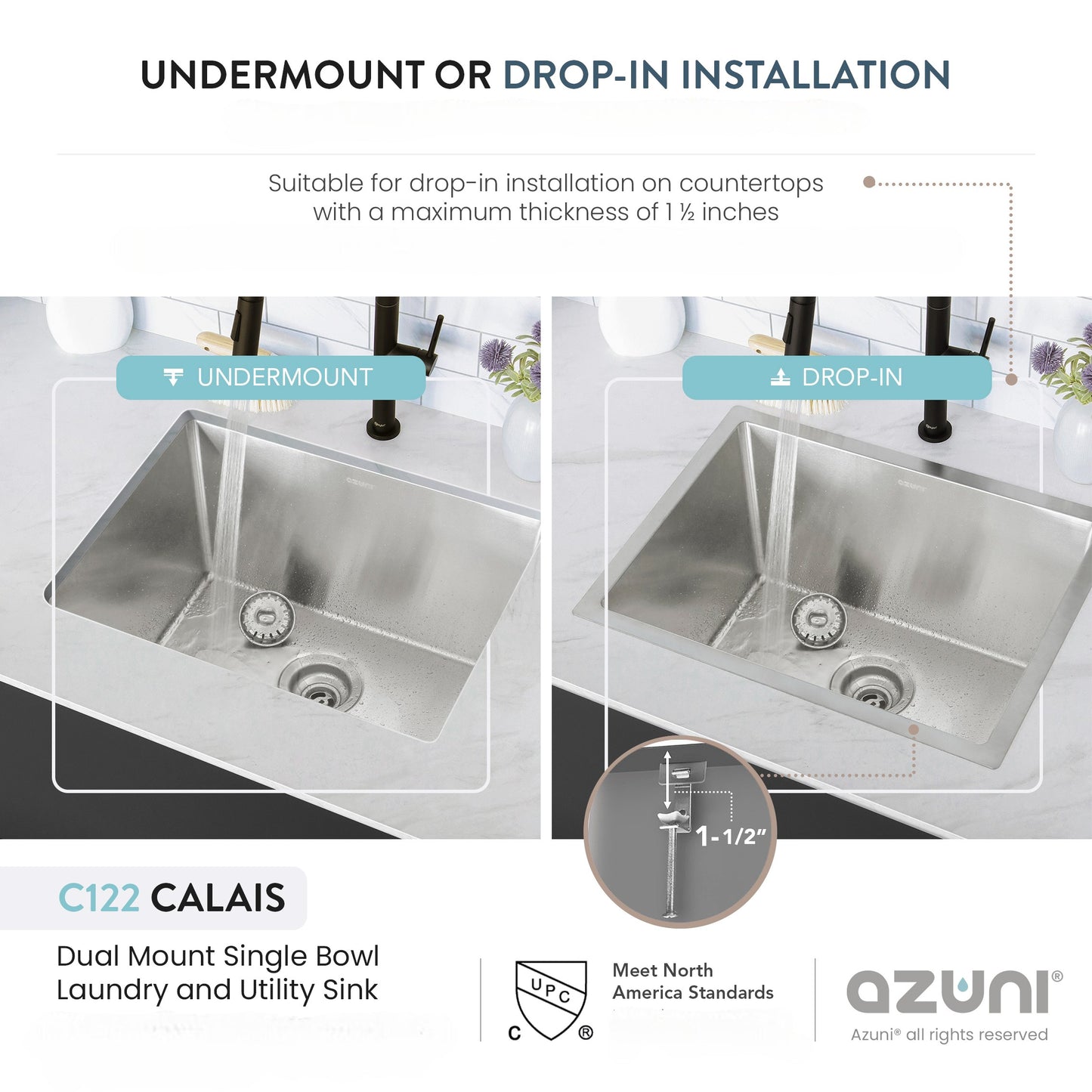 Stylish Azuni 22" Stainless Steel Dual Mount Utility Sink
