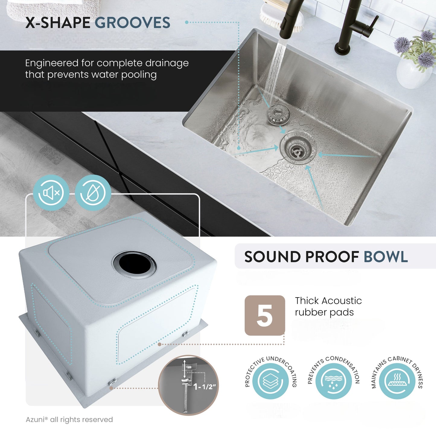 Stylish Azuni 22" Stainless Steel Dual Mount Utility Sink