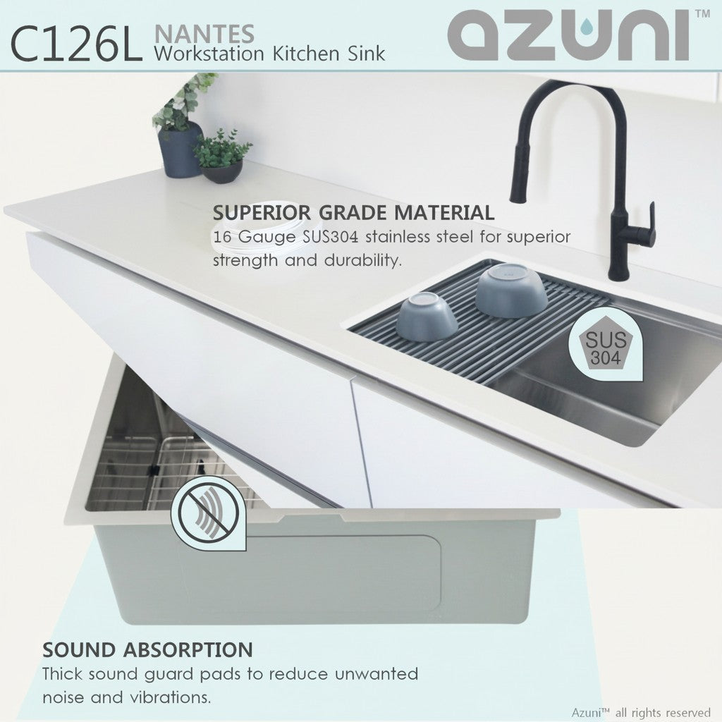 Stylish Azuni 25" Workstation Stainless Steel Undermount Sink