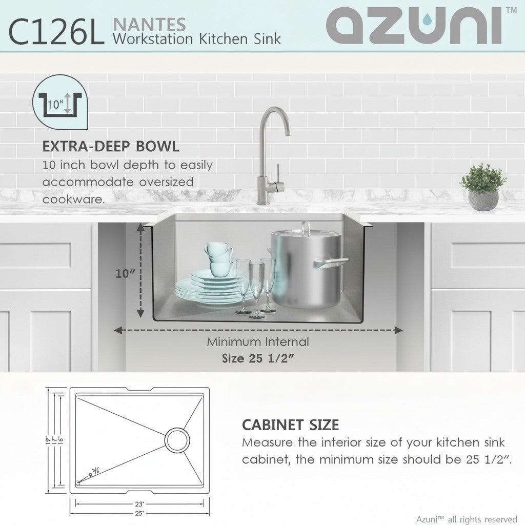 Stylish Azuni 25" Workstation Stainless Steel Undermount Sink