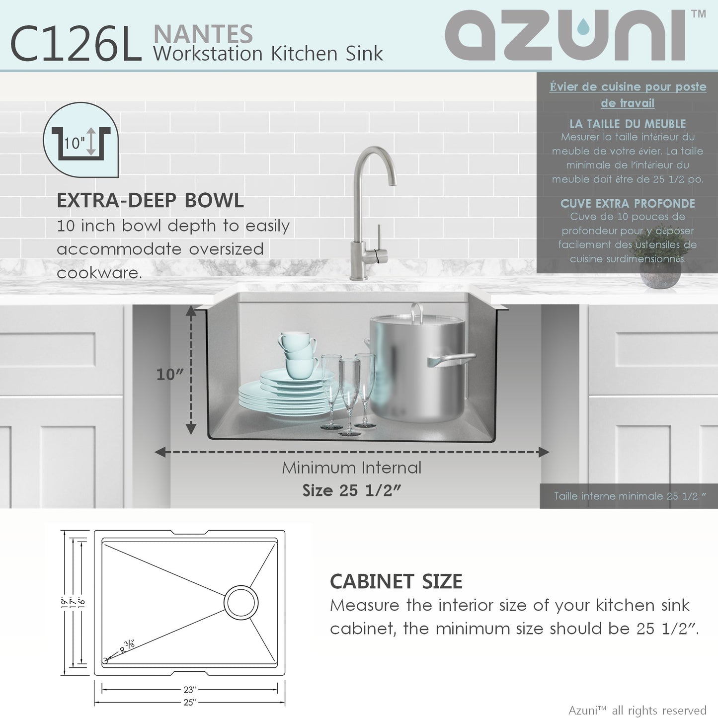 Azuni 25" Workstation Stainless Steel Undermount Sink
