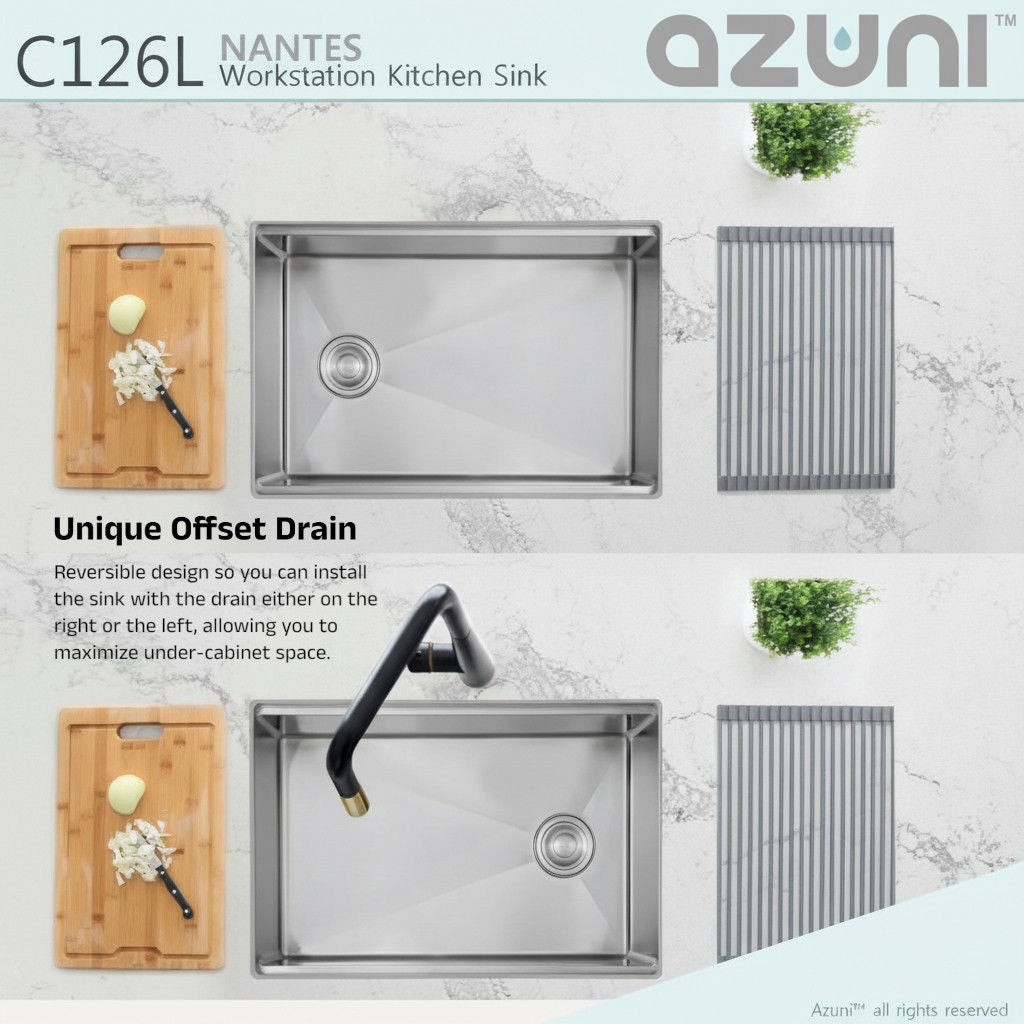 Stylish Azuni 25" Workstation Stainless Steel Undermount Sink