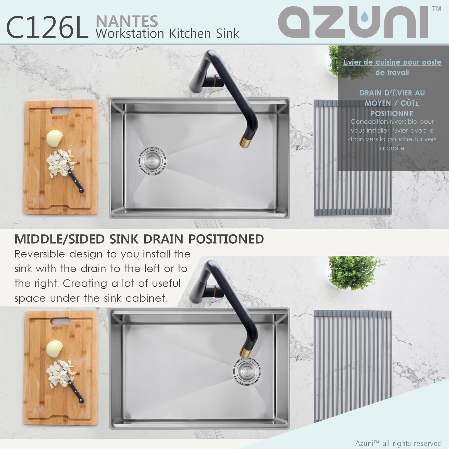 Azuni 25" Workstation Stainless Steel Undermount Sink