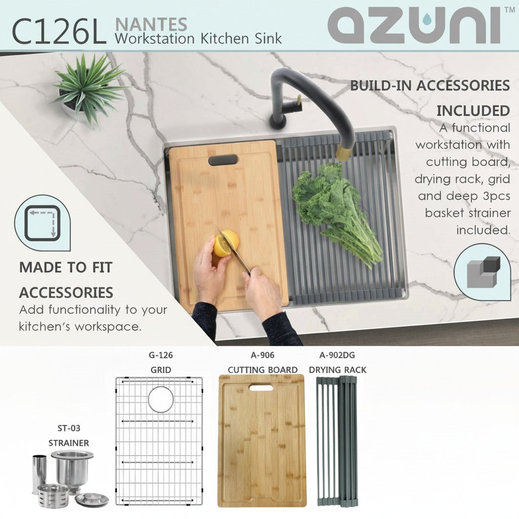 Stylish Azuni 25" Workstation Stainless Steel Undermount Sink