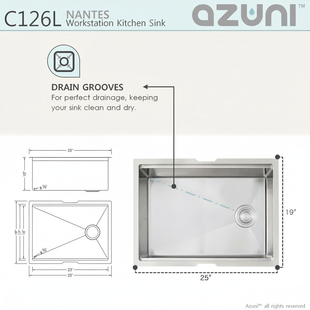 Stylish Azuni 25" Workstation Stainless Steel Undermount Sink