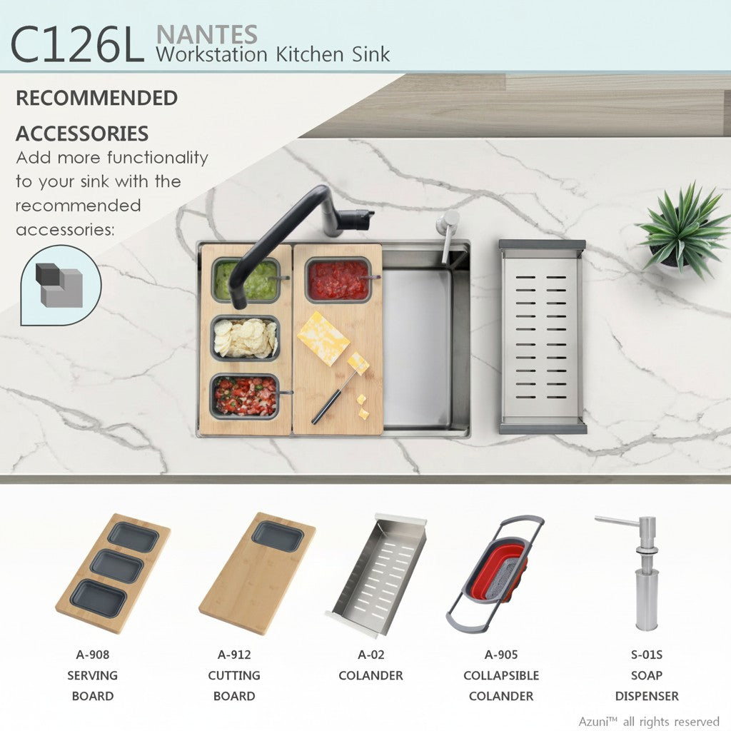 Stylish Azuni 25" Workstation Stainless Steel Undermount Sink