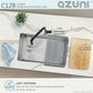 Azuni C128 Lyon undermount kitchen sink with drying rack and cutting board on a marble countertop.