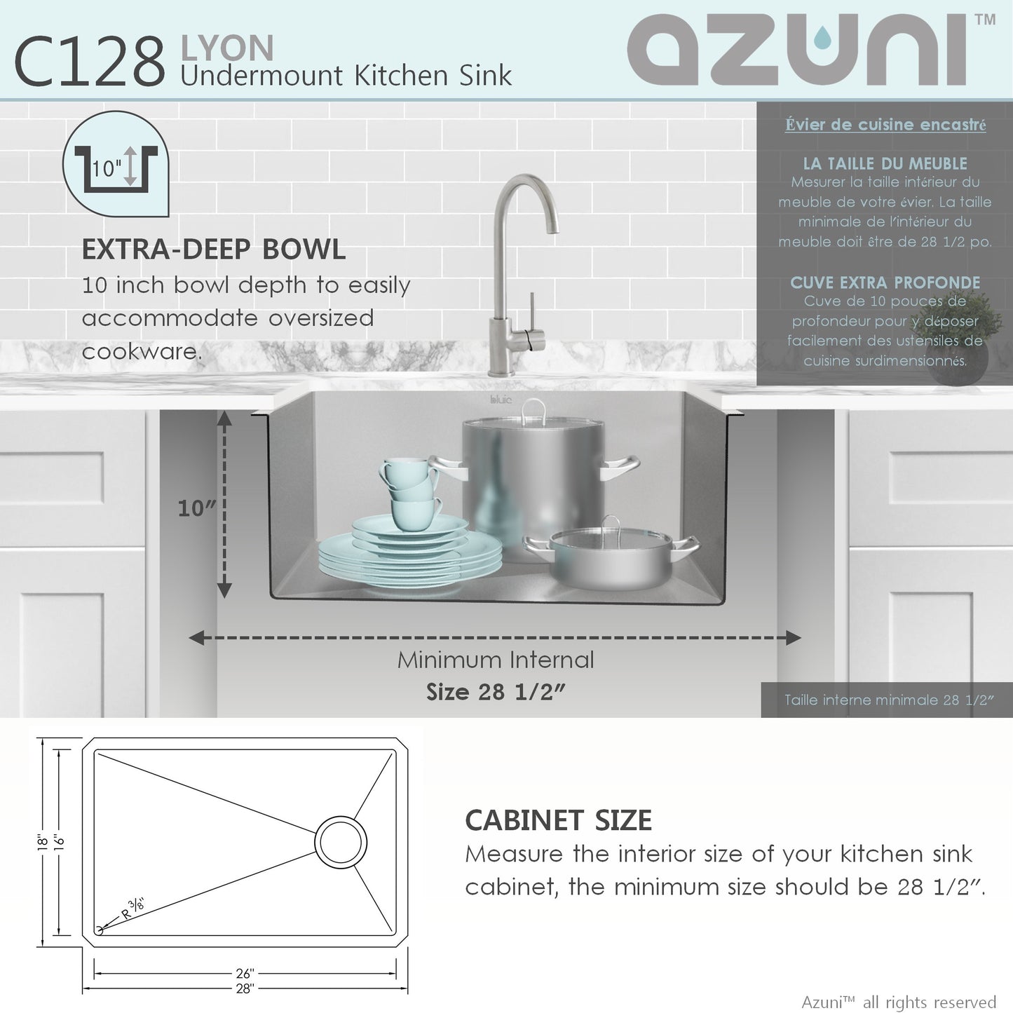 Azuni 28" Stainless Steel Undermount Kitchen Sink