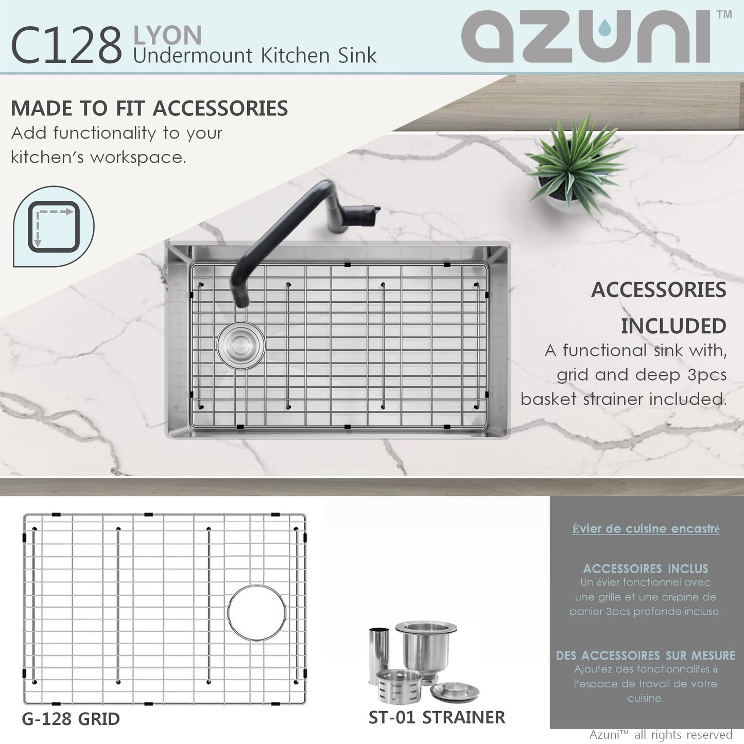 Azuni 28" Stainless Steel Undermount Kitchen Sink