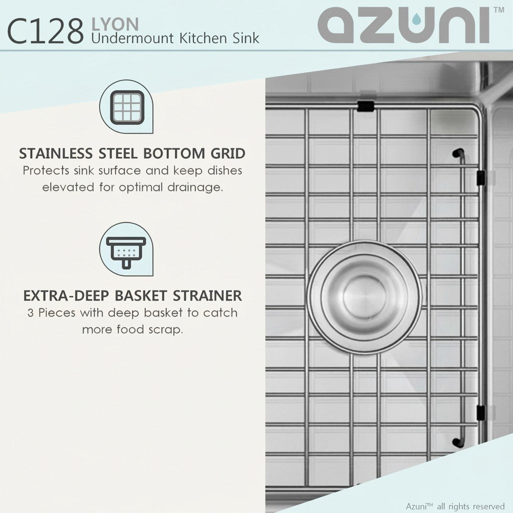 Stylish Azuni 28" Stainless Steel Undermount Kitchen Sink